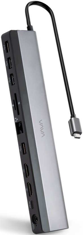 Акція на Vava Adapter USB-C to USB-C+2хUSB3.0+2хUSB2.0+RJ45+2xHDMI+3.5mm+SD 85W Grey (VA-DK004) від Y.UA