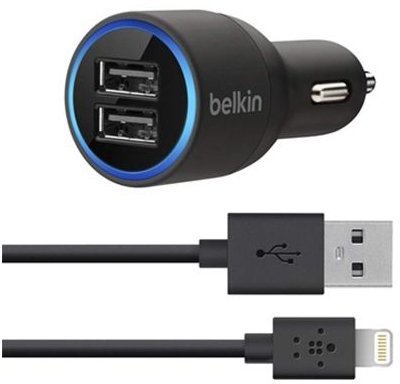 Belkin Usb Car Charger 2xUSB 2.1А with Lightning Cable Black (F8J071bt04BLK)