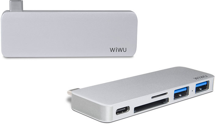 Акція на Wiwu Adapter T6 USB-C to USB-C+SD+2xUSB3.0 Hub Silver (TCH6SL) від Y.UA