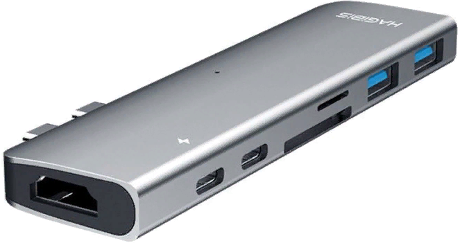 Акція на Xiaomi Adapter Hagibis Dual USB-C to HDMI+2хUSB-C+SD+2xUSB3.0 Silver (04214) від Y.UA
