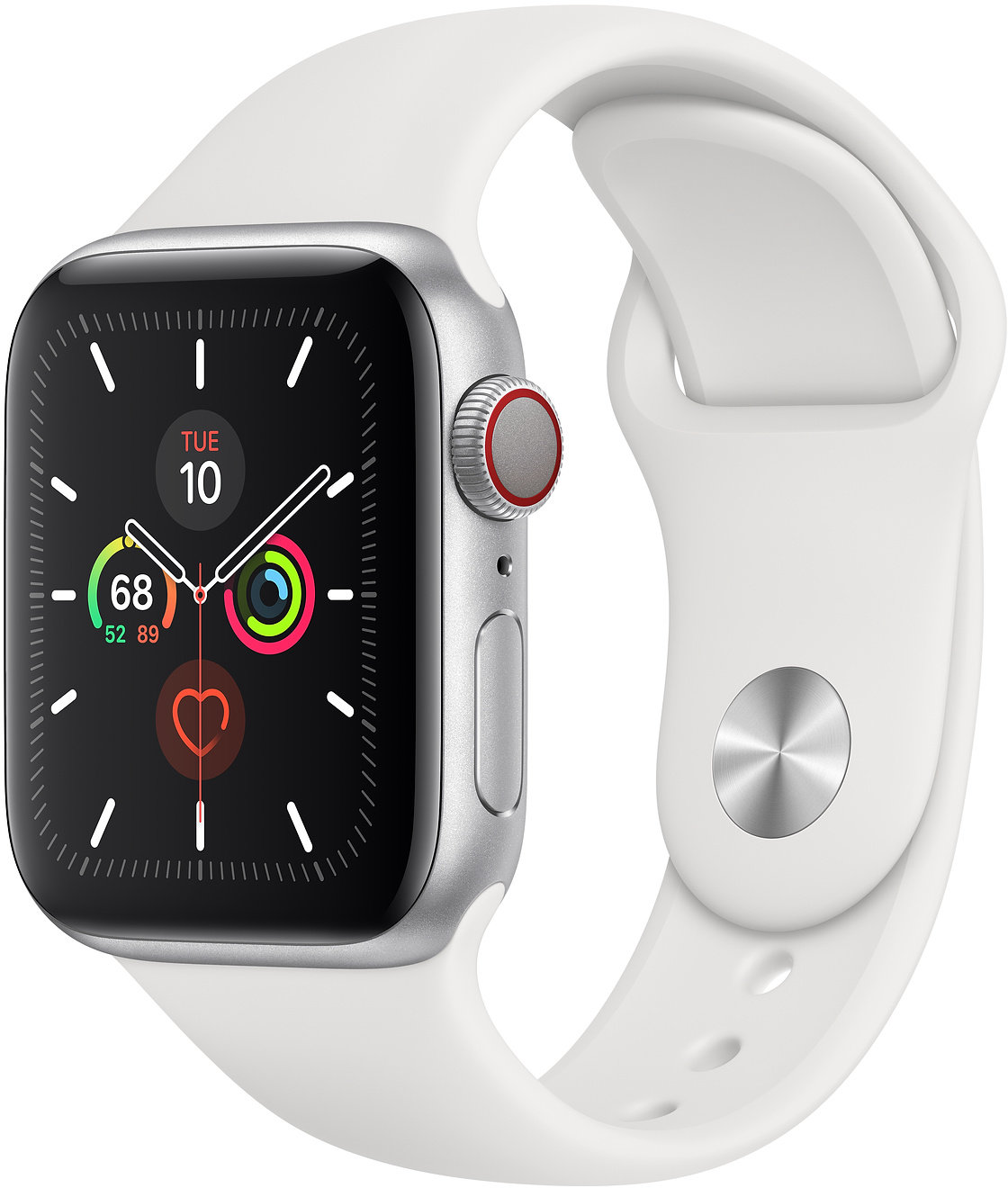Акция на Apple Watch Series 5 40mm GPS+LTE Silver Aluminum Case with White Sport Band (MWWN2) от Y.UA